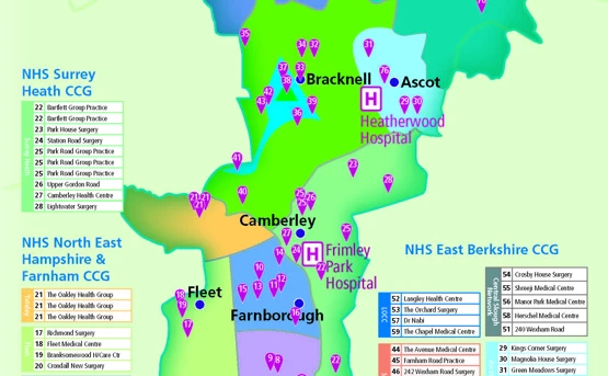 Map of Health Care Centres with their CCGs allocated on the site