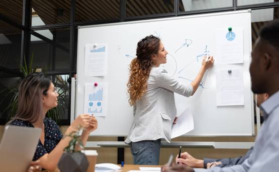 Woman Writing On Whiteboard In A Meeting 